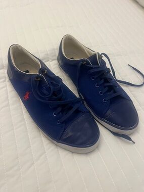 Polo by Ralph Lauren Men’s Blue Canvas Sneakers with Red Pony